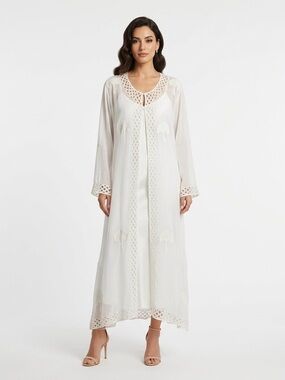 Laffaire Womens Tunic Cover Up Sheer Embroidered White One Size